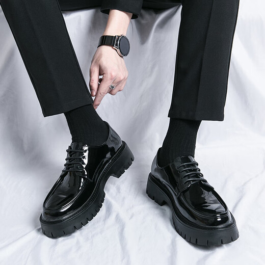 Prince Yierkang wears leather shoes for men's summer new British style business formal wear round toe black patent leather glossy wedding groom best man Wenzhou leather shoes-15276 all black (high-end model) 41 standard leather shoe size