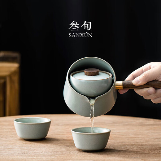 Thirty-year-old Ru kiln rotating teapot household ceramic Kung Fu tea set lazy automatic tea making artifact light luxury high-end set