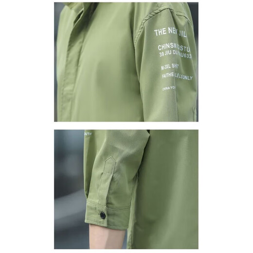 [Korean style workwear] Shirt men's seven-point long-sleeved loose trendy casual half-sleeved summer mid-sleeved top men 701 yellow 2XL
