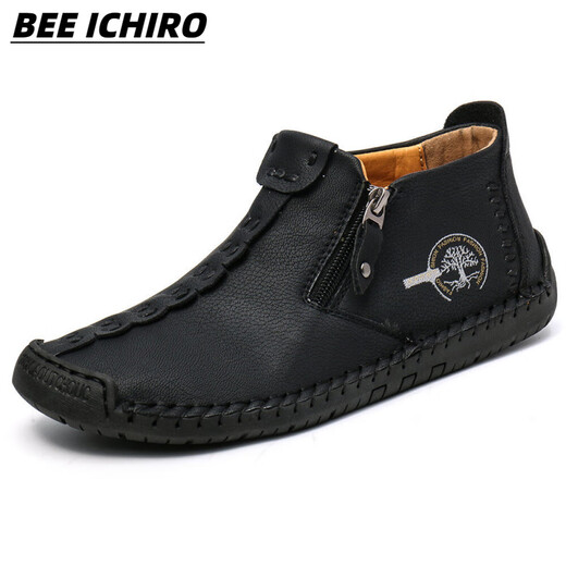 BEE ICHIRO男士休闲皮鞋秋季真皮一脚蹬懒人商务休闲软皮软底豆豆鞋板鞋男鞋 6625卡其 39