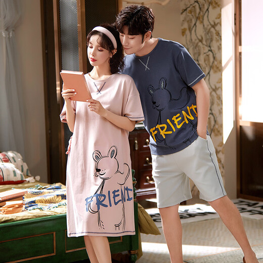UKUHPK2 Set Preis Paar Pyjamas kurzärmelige Sommer-Baumwollstudentin Sommer süße Nachthemd Männer und Frauen Hausanzug F6622# Kurzärärmelte Nachthemdpaar Anzug M Women + Männer l [zwei Sets Preis]