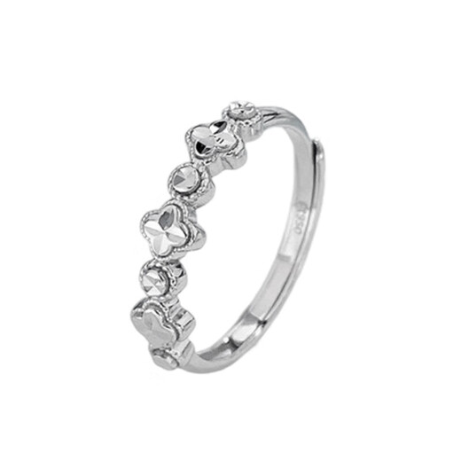 Laomiao pt50 platinum small lucky imitation diamond four-leaf clover women's ring open mouth ring women's birthday gift for girlfriend, about 3.19g