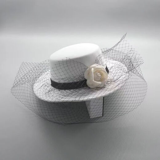 Huansen New French Camellia Hepburn Hat Flower Dome Retro Mesh Gold Velvet Hat Bridal Photo Hat Black Adult 57cm