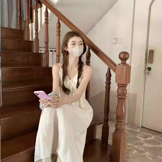 Vestido de suspensión de Na ling para mujeres en verano 2025 Nuevo temperamento blanco puro dulce sin mangas sin cintura larga Vestido de suspensión francesa-Off-blancos L (recomendado 100-120 Jin [Jin iguala 0.5 kg])