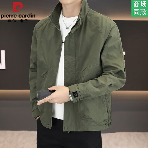 Pierre Cardin Genuine Stand Collar Casual Jacket Men's Spring and Autumn Wear 2025 New Versatile Workwear Top Men Green Spring and Autumn Model XL 120-135Jin Jin is equal to 0.5 kg