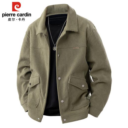 Pierre Cardin corduroy jacket men's autumn and winter workwear trendy loose casual thickened jacket top pea green XL