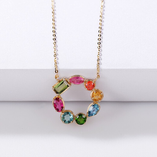 OUCERNY (OUCERNY) tourmaline necklace 18K gold inlaid with peridot natural colored gemstone ring necklace colored gemstone necklace as a gift, one thing, one certificate, in stock