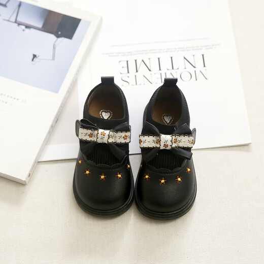 G.duck Little Yellow Duck Girls Leather Shoes Autumn New Baby Elastic Band Bow Single Shoes Soft Soled Princess Shoes Kindergarten Shoes Off-White 20 Inner Length 13cm