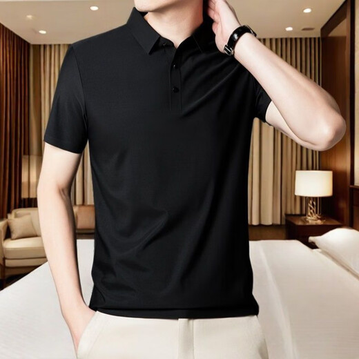 Ttpmer Sommer Herren-Stretch-Eis-Seiden-Polo-Hemd Kurzarm T-Shirt T-Shirt Trend 12358 Haze Blue M Empfohlen 80-105jin [Jin gleich 0,5 kg]