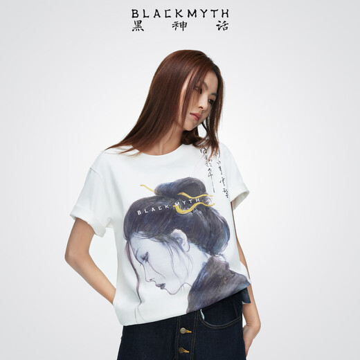 Black Myth's clever knotted short-sleeved T-shirt Black Myth's Wukong official peripheral clothing Men's and women's same print casual L