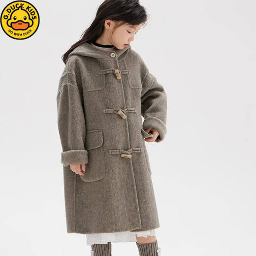 G.DUCKKIDS children's clothing girls' double-sided cashmere coat hooded mid-length Korean medium and large children's woolen coat girl's woolen coat camel 160 recommended height 150-155 cm12-13 years old