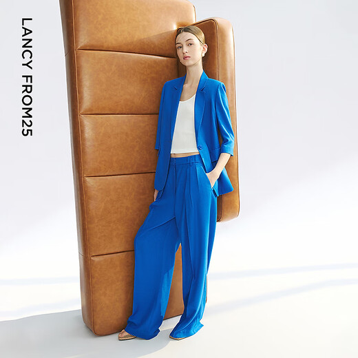 朗姿宝蓝色设计感商务西装外套平驳领ol西服2025年夏季新款 舰队蓝色 L