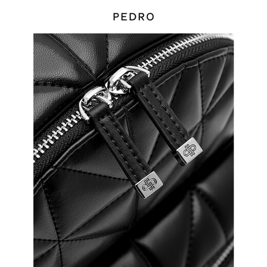 Pedro双肩包ICON菱格纹l拉链书包女包 黑色