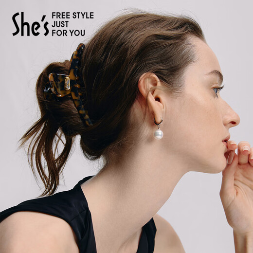 She s Akiko Acetate Plate Large Clip High-end Shark Clip Hairpin Hairpin Back of the Head Hair Ornament Birthday Gift for Women Tortoiseshell Color SHU8818224F1