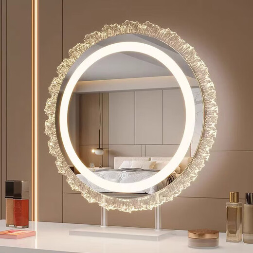 Crystal sunflower make-up mirror with light, glacier wave flower make-up mirror with front light, medium size, plug-in model 43*50CM, mirror available