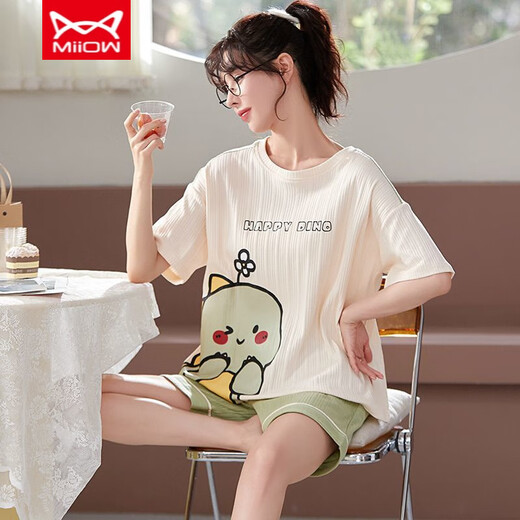 猫人 MIIOW睡衣女夏季纯棉短袖年新款韩版可爱夏天薄款可外穿家居 6630# M 【80-95斤】