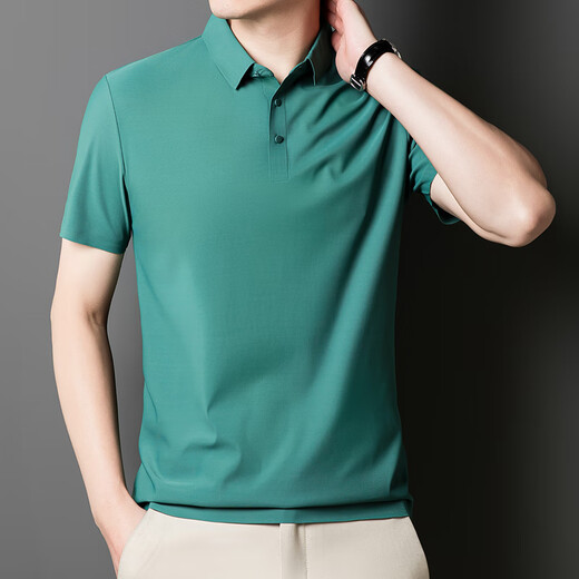 Silk Bird Summer Fashion New Men's Lapel Short Sleeve T-shirt Casual Business Breathable POLO Shirt 12358 Gray Blue XL