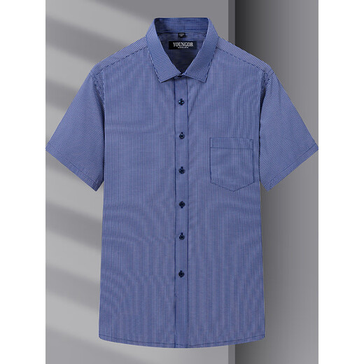 CEO Yageol plaid short-sleeved shirt middle-aged summer business men's clothing iron-free and anti-wrinkle workplace soft and skin-friendly shirt DX6626 38 [100-120Jin[Jin equals 0.5 kg]]