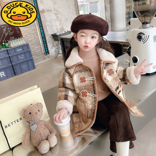 G.Duckkids Girls Wollmantel mit samtigem Herbst und Winter Kindern modisches Baby Mädchen Winter mittelgroßer Wollmantel Pink 120 für 6-7 Jahre Empfohlen für 6-7 Jahre alt