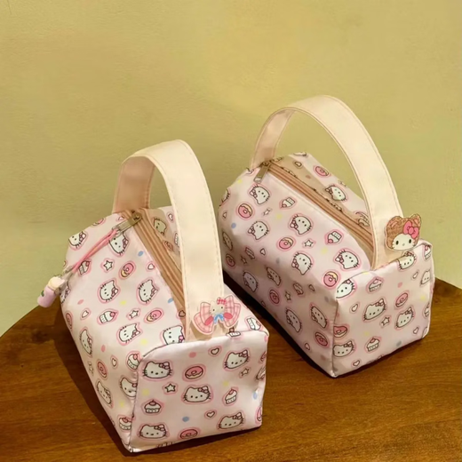 Orange pink kitty cosmetic bag large capacity three-dimensional cute portable outing storage bag kt cat wash handbag g pink cosmetic bag upgraded and thickened version - no stickers 13cm*13cm*18cm