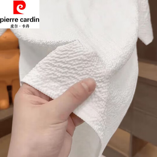 皮尔卡丹（pierre cardin）2025新款夏季冰丝肌理感绣标圆领男士短袖时尚半袖百搭轻奢T恤男 【夏季短袖】6628白色 M 80-105斤