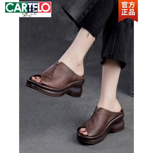 Cartelo Summer grueso Suele grueso Sandalias Mamá de vaca Pescado externo Descripción de la boca de pescado Femenino Sandalias retro Tos abiertas zapatos para mujeres Color Color 35
