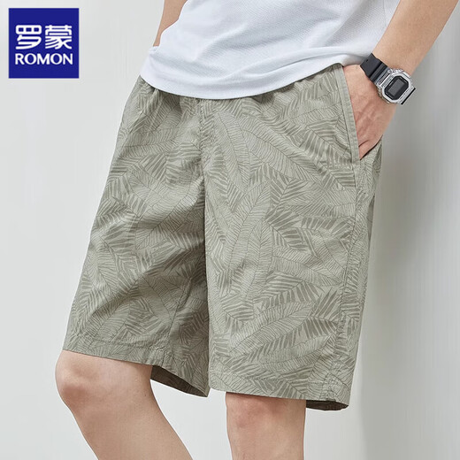 Lomon Summer Pure Coton Shorts décontractés et polyvalents Pantalons de plage en vrac masculin TRENDIE GRANDE PAUTS DE CINQUEG CONFORTS LEG CONFORTS 9215 Green L (recommandé 120-135 Jin [Jin est égal à 0,5 kg]))