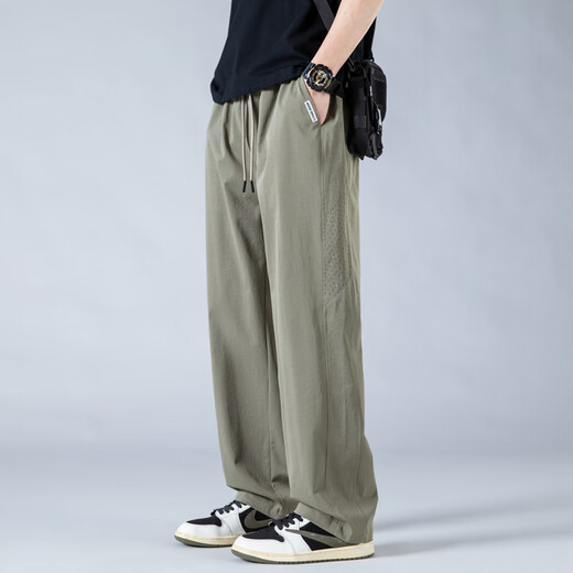 Lee Dprre Pantalones para hombres Summer Fino frío Pantalones rectos Americanos Pantalones informales sueltos sueltos Pantalones de seda de helado transpirable 6636 Negro + 6636 Caki l