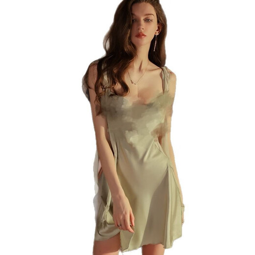 Yimuqi Ruolan's sexy skirt fashionable streamer low-cut collar pure backless sexy deep V suspender nightgown home clothes 9755 Apple green M can wear 80-115Jin [Jin equals 0.5 kg]
