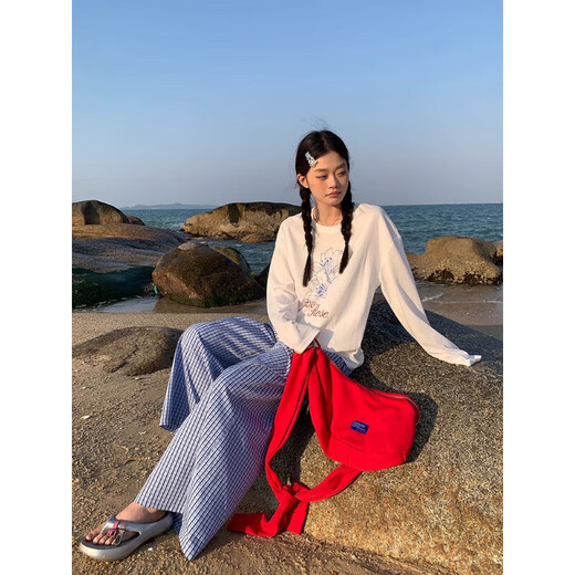 微透t恤罩衫女夏季薄款百合印花宽松韩版长袖防晒衫GXXX95-60038 白色 M