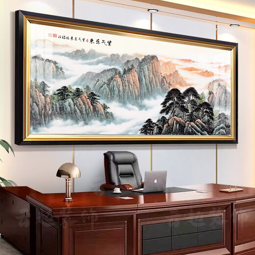ZOCI长城山水画高档高级感壁画江山万里长城画靠山图公司办公室装饰 CT-3894沁园春雪 长140*60亮面机玻璃黑金框机玻璃