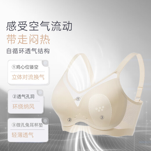 奶糖派空气杯大胸显小无钢圈软支撑透气兔耳杯文胸无痕内衣胸罩送女友 燕麦色 L 2【85B-C，90B】