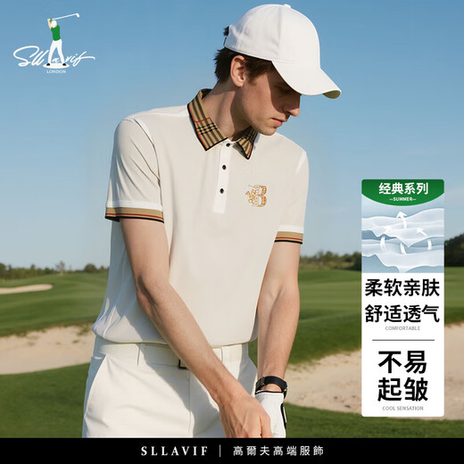 萨拉维夫（SLLAVIF）品牌男装2025夏季新款舒适宽松刺绣短袖T恤男商务翻领polo衫男 897黑色 M 48/170 适合95-120斤
