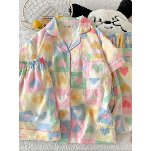 Catman Miiow2025 Nouveau modèle Pajamas pour femmes de cette année en été, les manches courtes minces de coton yunduo cotton peuvent être portées sur le jeu à trois pièces extérieur 9922 # Yunduo Cotton trois pièces M [3 fois plus soft que le tissu ordinaire]