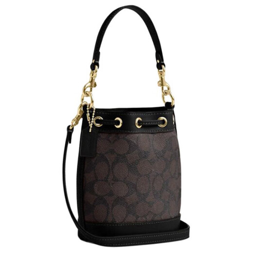 蔻驰（COACH）Dempsey15品牌徽标抽绳开合PVC拼皮水桶包单肩手提斜挎包迷你女款 礼盒装(基础装+黑色专柜礼盒)