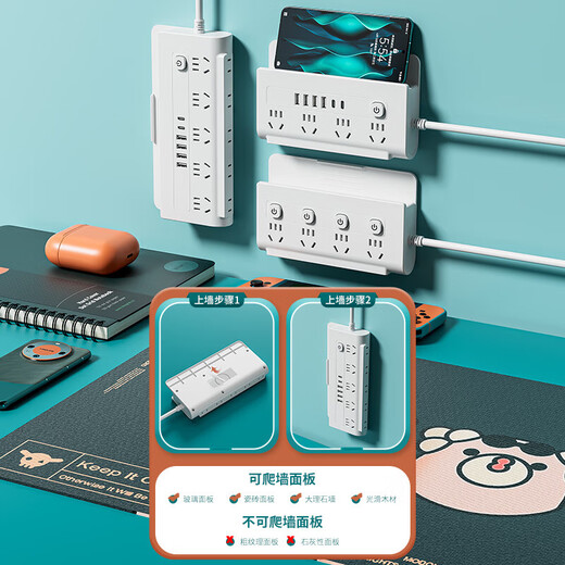 La prise de protection contre la foudre entièrement en cuivre peut grimper au mur multi-fonctionnelle multi-usages avec port USB à charge rapide avec câble E5 avec 4USB + 2PD 4,8 mètres