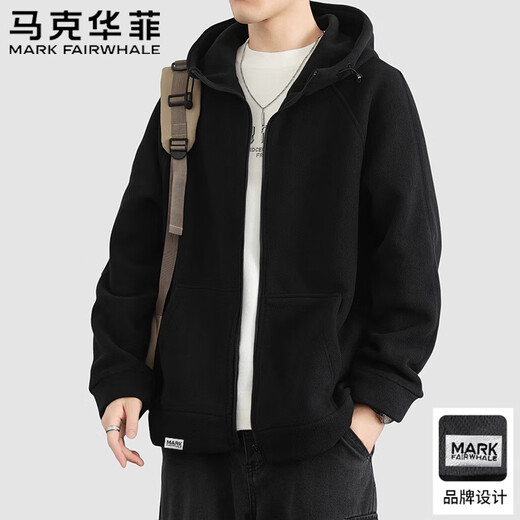 Mark Huafei sweatshirt men's autumn and winter hooded polar cardigan coat loose velvet warm casual top gray velvet 2XL