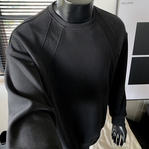 Homlean solid color simple sweatshirt men's autumn design loose and versatile casual long-sleeved t-shirt bottoming shirt HW27 black 3XL