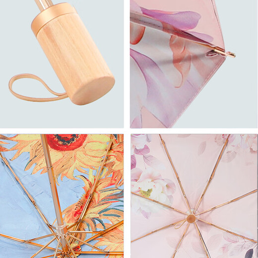 Rotblatt -Regenschirm 55 cm*8k Triple Fold Doppelschicht Gold Ständer Blockierdamen Sun Regenschirm 9226 Rose