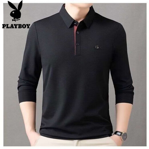 Playboy Spring and Summer New Counter Men's Long Sleeve Lapel Loose T-shirt POLO Middle-aged Business Casual Sweatshirt 9918 Navy [Long Sleeve] L 170 Suggestions 110-130Jin [Jin equals 0.5 kg]