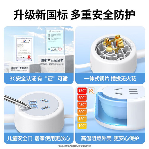 UGREEN power socket extension cord/socket strip/multi-functional mini power strip/wiring board/pull cord board/dormitory strip electric vehicle charging three-hole with dust cover short and space-saving total length 0.6 meters 10A