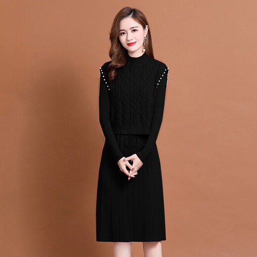 TJQ ​​Luxury High-End-Marke Strickkleid für Frauen 2025 Herbst neuer Stil Slim Temperament Langarm modischer Rock rot m