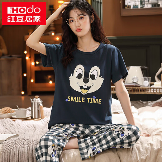 Pajama de frijoles rojos (hodo) para mujeres en el jersey de verano algodón puro pantalones de manga corta MM más grasa más grasa más gran tamaño suelto 200 jin [Jin equivale a 0.5 kg] ropa de hogar de dibujos animados 3519 pantalones de manga corta de chincheta blanca m estándar de mujeres_80-100 jin [Jin igual 0.5 kg]