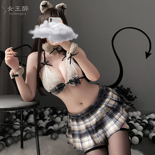 
Sexy underwear campus pure pajamas sexy jk uniform large size transparent passionate teasing bed suit female good bear student outfit with black boundless stockings + red opening L80-130Jin [Jin equals 0.5 kg]