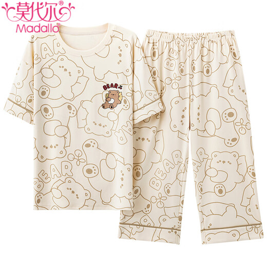 Pyjamas modal d'été de coton pur pur mignon mignon pantalon recadré à manches courtes à manches courtes de grande taille de grande taille et d'automne en deux parties Étudiant Vêtements à la maison verts clairs à manches courtes pantalons-679 m femmes [80-100jin [Jin est égal à 0,5 kg]]]