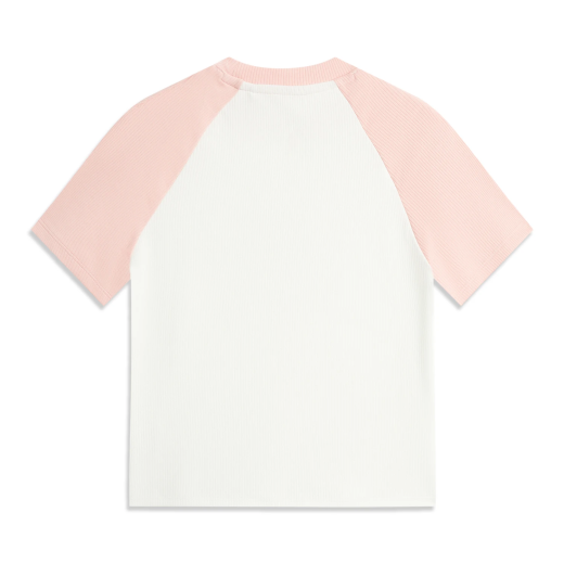 Li-Ning-Kurzärärer-Frauen 2025 Sommer neuer Stil verbotener Stadt Joint-Marken-Miaobi Shenghua Slim Round Neck T-Shirt Top AHSV694 -4 MILKY WHITE/LICHTE Kirschblütenpulver l