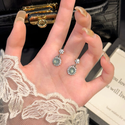 Jianlu natural jade a-grade silver earrings for women, temperament, high-end jade earrings, jewelry, mother's birthday gift for mom