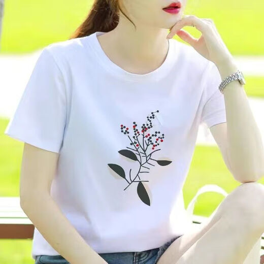 白色夏装短袖t恤女韩版大码时尚百搭上衣学生装打底衫袖宽松女装 1484 M 85-95斤