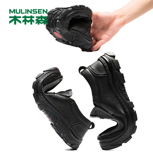 MULINSEN men's toe-layer cowhide business casual shoes, thick sole wear-resistant middle-aged dad shoes 19215