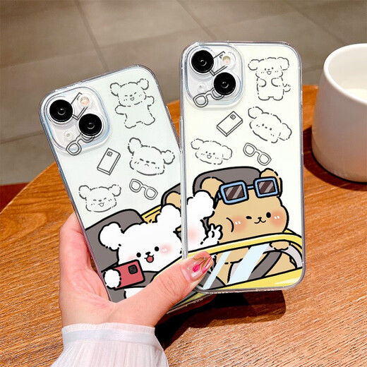 XMSJ情侣开车小狗适用苹果16promax手机壳iPhone15坐车小米14狗狗13卡 Y1585坐车白狗-古董白瞳眼液态 其它型号联系客服备注